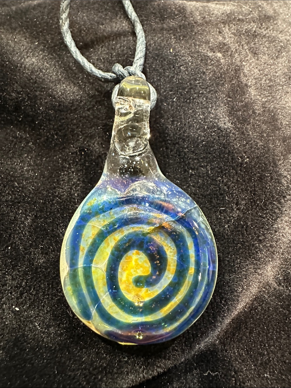 Handblown Glass Spiral Pendant Necklace - Blue and Yellow